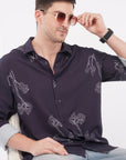 Floral Print Relaxed Fit Full Sleeve Navy Blue Shirt