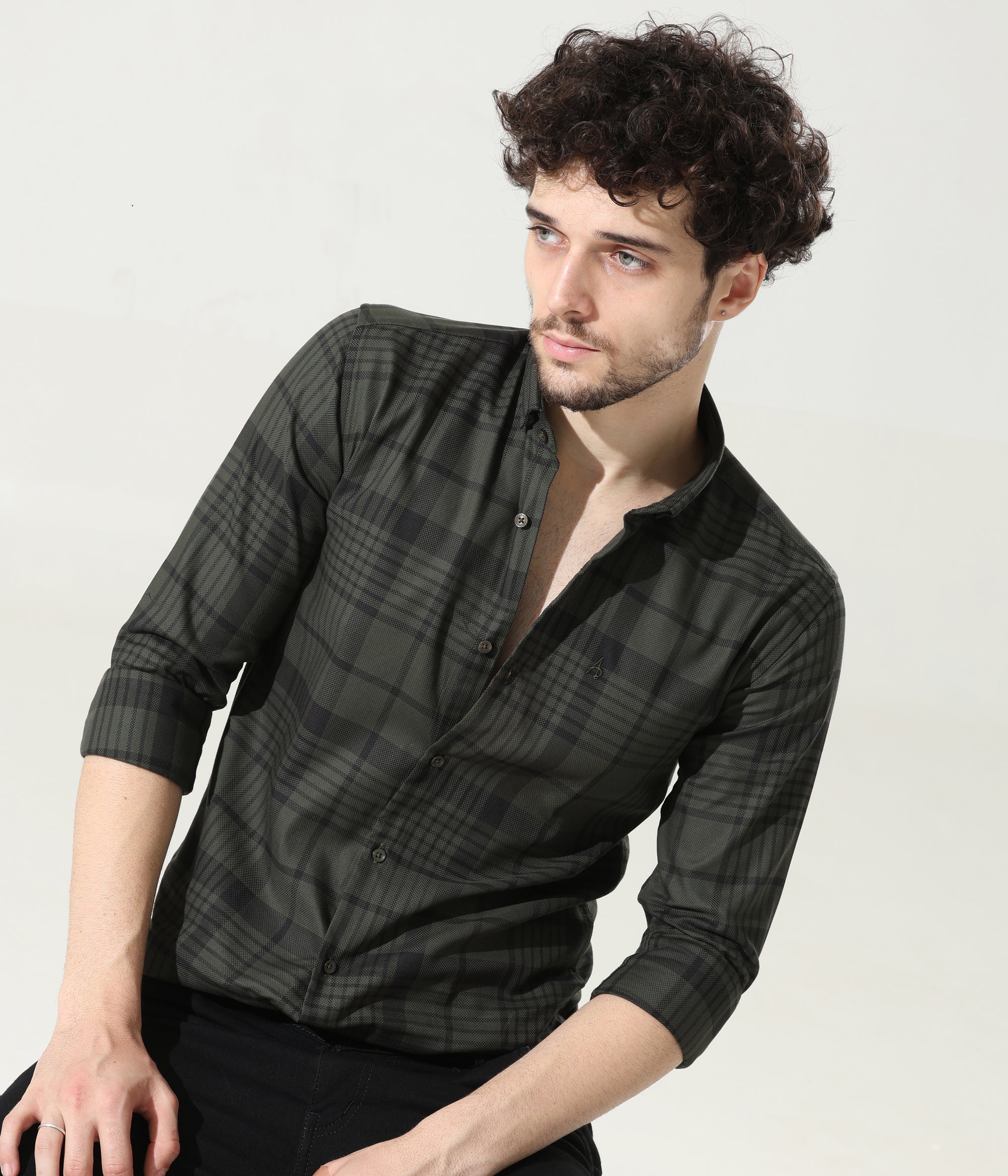 Sleek Olive Green Slim Fit Shirt