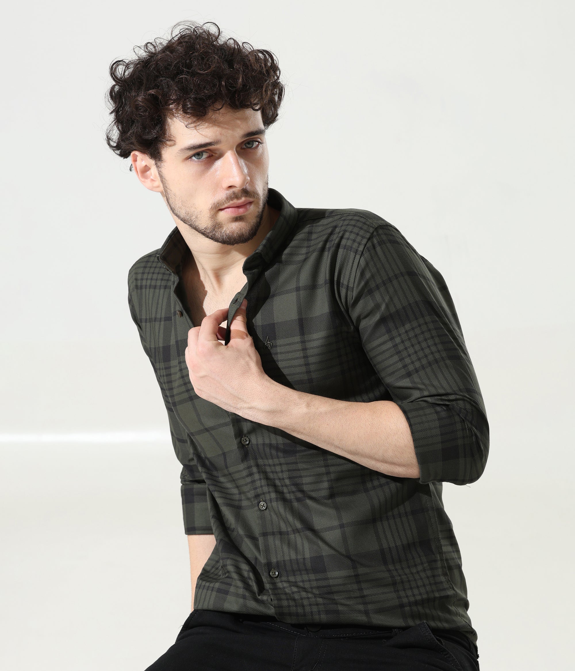 Sleek Olive Green Slim Fit Shirt
