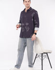 Floral Print Relaxed Fit Full Sleeve Navy Blue Shirt