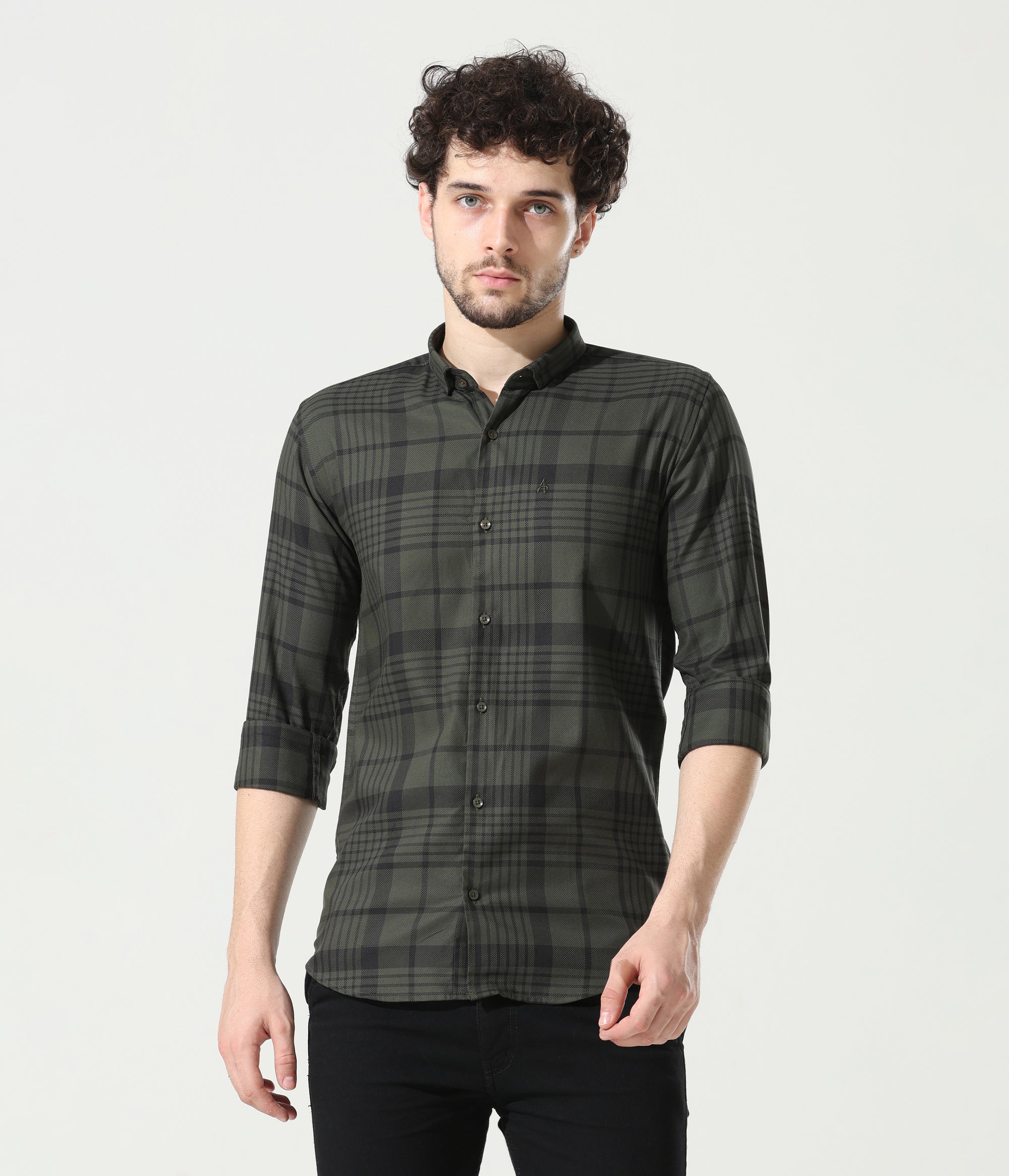 Sleek Olive Green Slim Fit Shirt