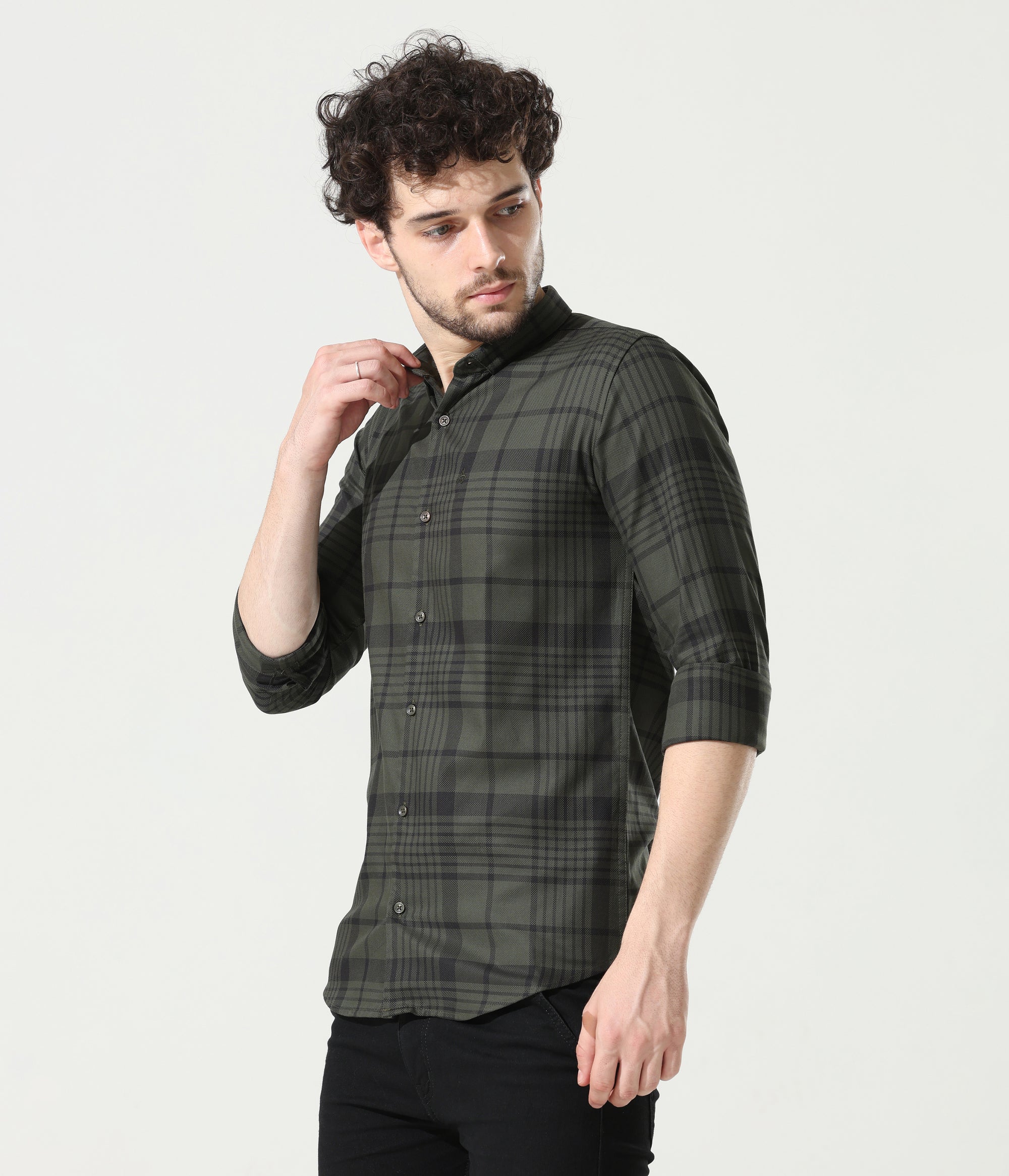 Sleek Olive Green Slim Fit Shirt