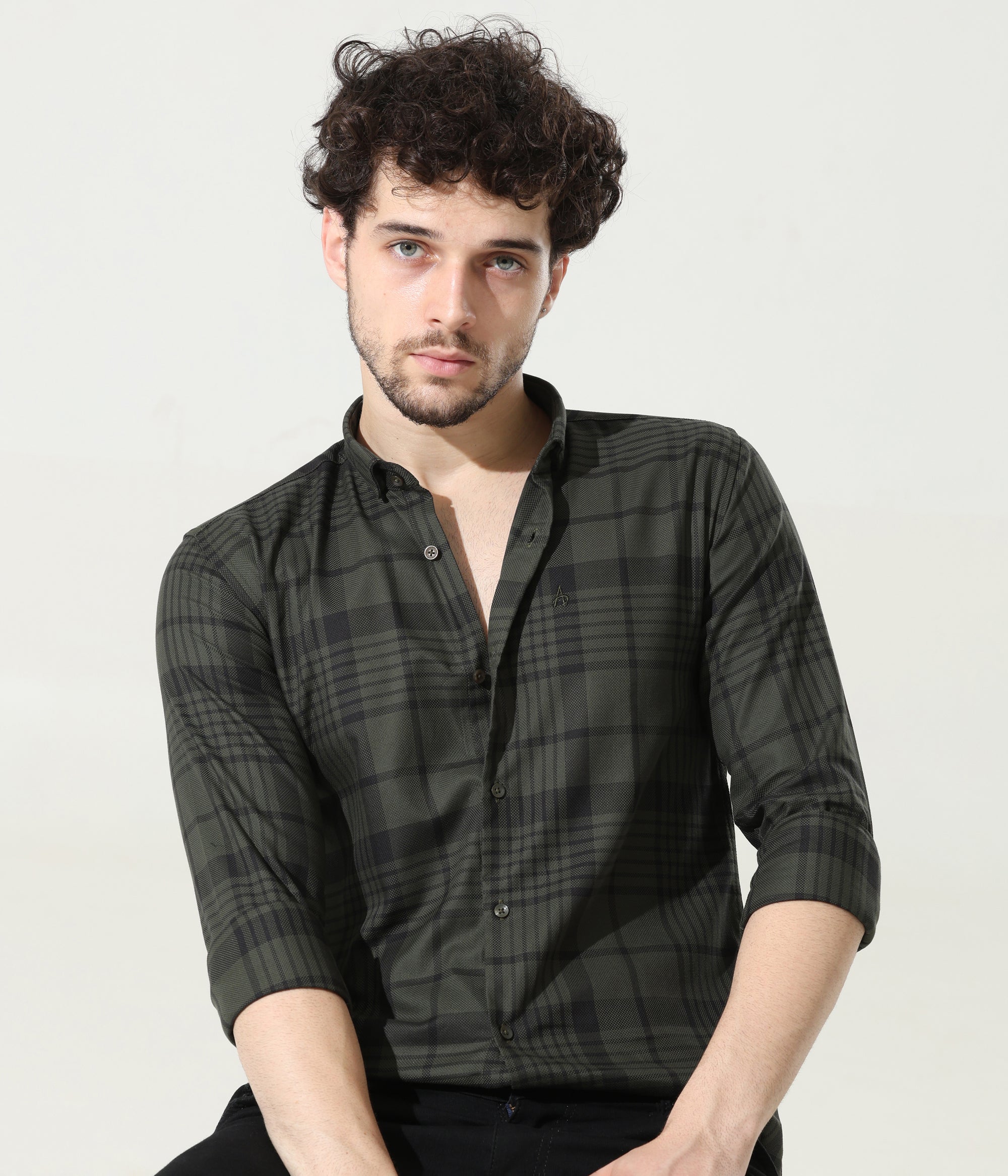 Sleek Olive Green Slim Fit Shirt