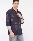 Floral Print Relaxed Fit Full Sleeve Navy Blue Shirt