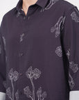 Floral Print Relaxed Fit Full Sleeve Navy Blue Shirt