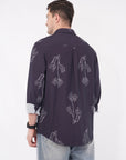 Floral Print Relaxed Fit Full Sleeve Navy Blue Shirt