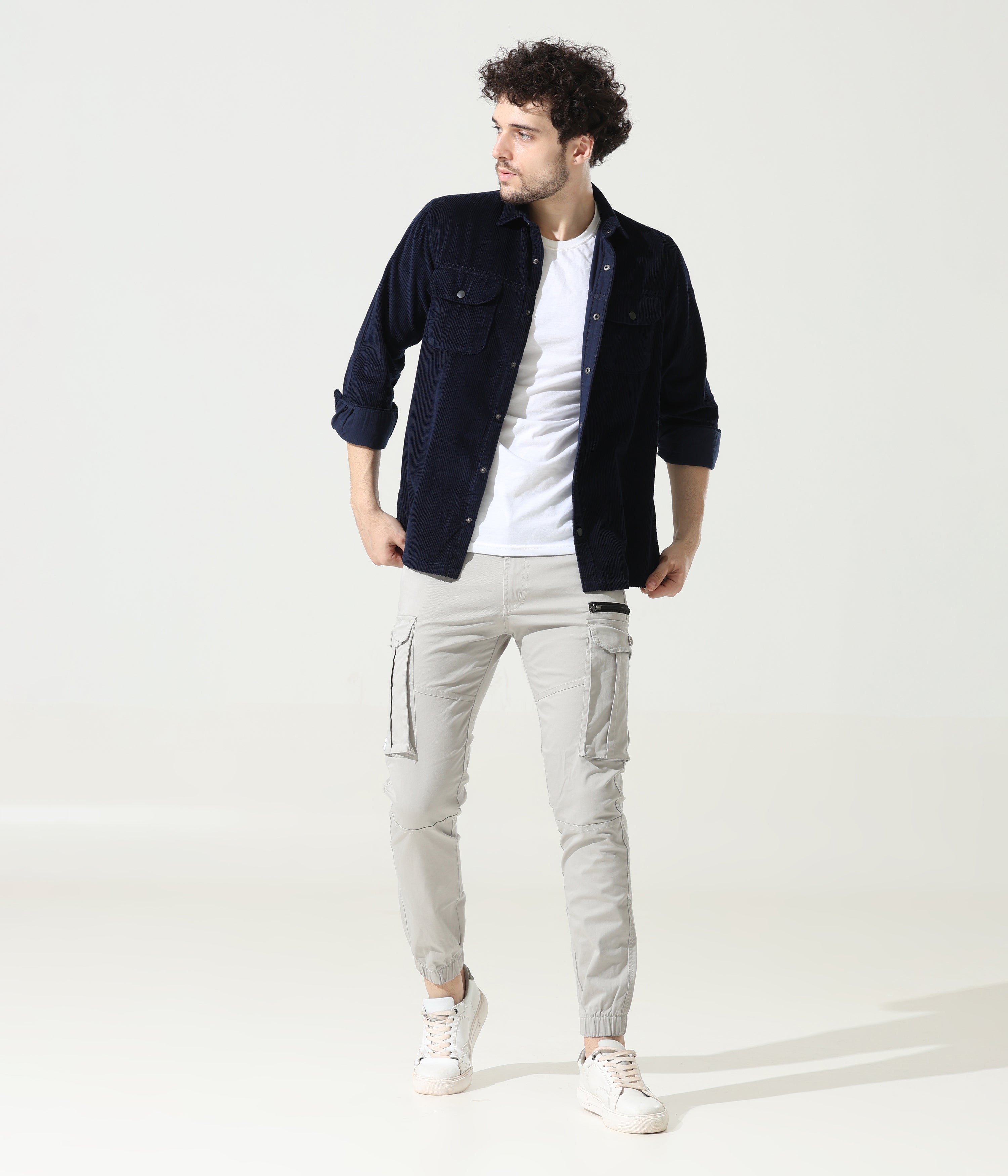 Navy Blue Versatile Dual-Pocket Shirt