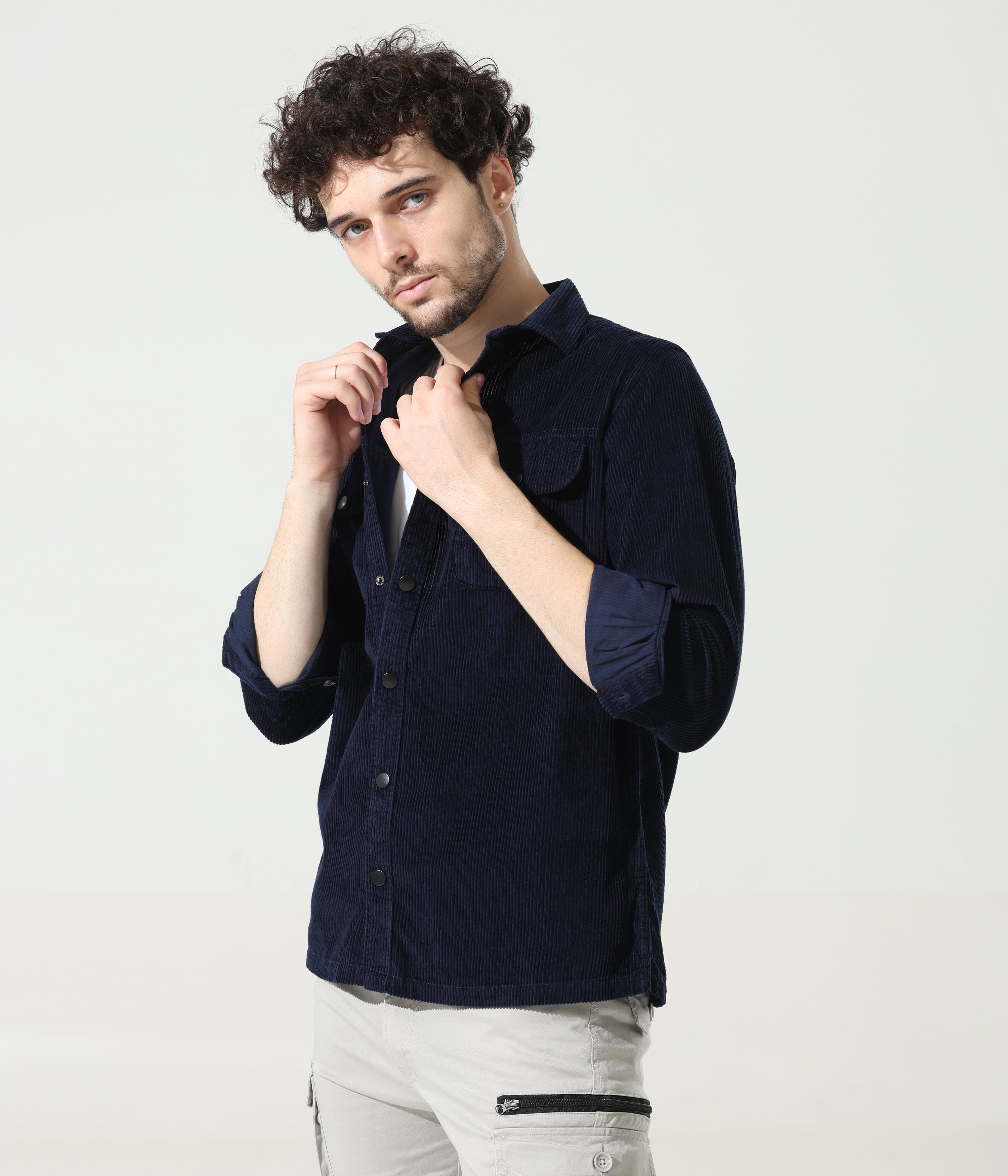 Navy Blue Versatile Dual-Pocket Shirt