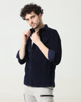 Corduroy Navy Blue Versatile Dual-Pocket Shirt