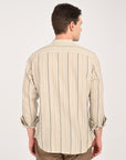 Tapered Fit Full Sleeve Striped Ecru Shirt