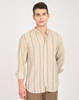 Tapered Fit Full Sleeve Striped Ecru Shirt
