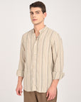 Tapered Fit Full Sleeve Striped Ecru Shirt