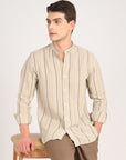 Tapered Fit Full Sleeve Striped Ecru Shirt
