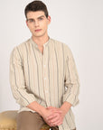 Tapered Fit Full Sleeve Striped Ecru Shirt