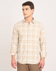 Relaxed Fit Beige Full Sleeve Check Shirt