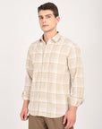 Relaxed Fit Beige Full Sleeve Check Shirt