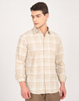 Relaxed Fit Beige Full Sleeve Check Shirt
