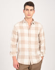 Relaxed Fit Latte Brown Full Sleeve Check Shirt