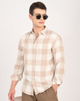Relaxed Fit Latte Brown Full Sleeve Check Shirt
