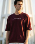 Drop Shoulder Half Sleeve Wine Red T Shirt