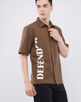 Half Sleeve Over Hanging Brown Printed Shirt