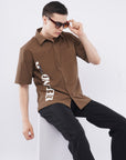 Half Sleeve Over Hanging Brown Printed Shirt
