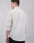 Striped Blue Floral Embroidery Relaxed Fit Full Sleeve Shirt