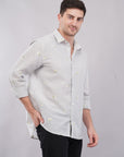 Striped Blue Floral Embroidery Relaxed Fit Full Sleeve Shirt