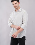 Striped Blue Floral Embroidery Relaxed Fit Full Sleeve Shirt