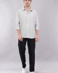 Striped Blue Floral Embroidery Relaxed Fit Full Sleeve Shirt
