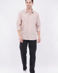 Striped Red Floral Embroidery Relaxed Fit Full Sleeve Shirt