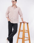 Striped Red Floral Embroidery Relaxed Fit Full Sleeve Shirt