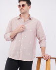 Striped Red Floral Embroidery Relaxed Fit Full Sleeve Shirt