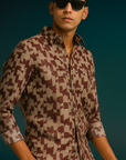 Wine Red Printed Tapered Fit Full Sleeve Shirt