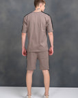 Cotton Comfortable Solid Half Co - Ord Set For Men-Brown