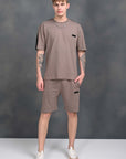Cotton Comfortable Solid Half Co - Ord Set For Men-Brown