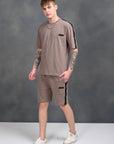 Cotton Comfortable Solid Half Co - Ord Set For Men-Brown