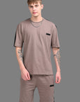 Cotton Comfortable Solid Half Co - Ord Set For Men-Brown