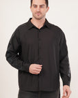 Black Wrinkle-Free Raglan Sleeve Regular Fit Shirt