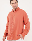 Linen Relaxed Fit Peach Orange Full-Sleeve Shirt