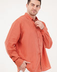 Linen Relaxed Fit Peach Orange Full-Sleeve Shirt
