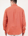Linen Relaxed Fit Peach Orange Full-Sleeve Shirt