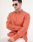 Linen Relaxed Fit Peach Orange Full-Sleeve Shirt
