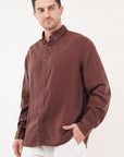 Linen Relaxed Fit Brown Full-Sleeve Shirt