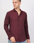 Tapered Fit Wine Red Full Sleeve Shirt