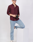 Tapered Fit Wine Red Full Sleeve Shirt