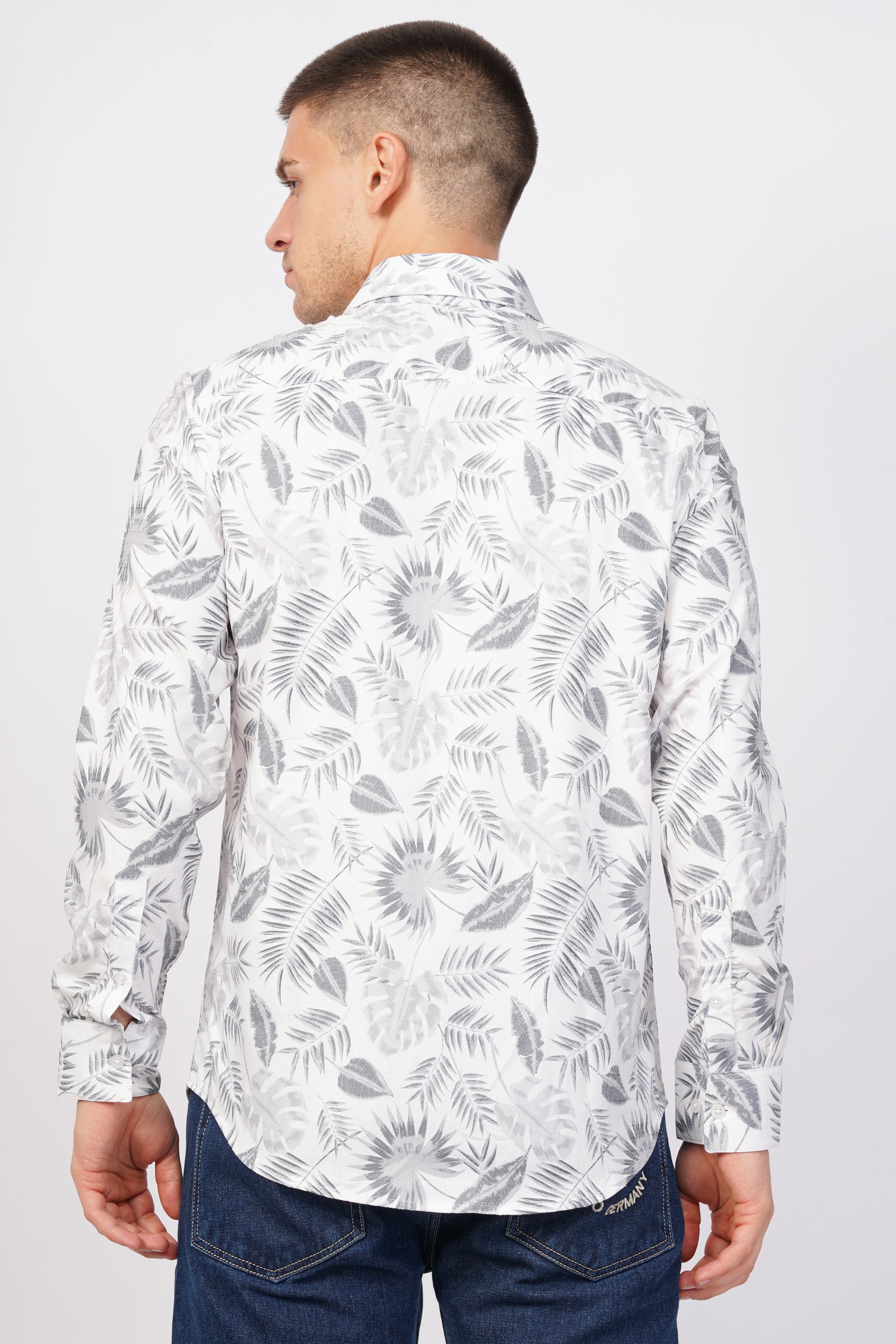 Tapered Fit Printed White Shirt
