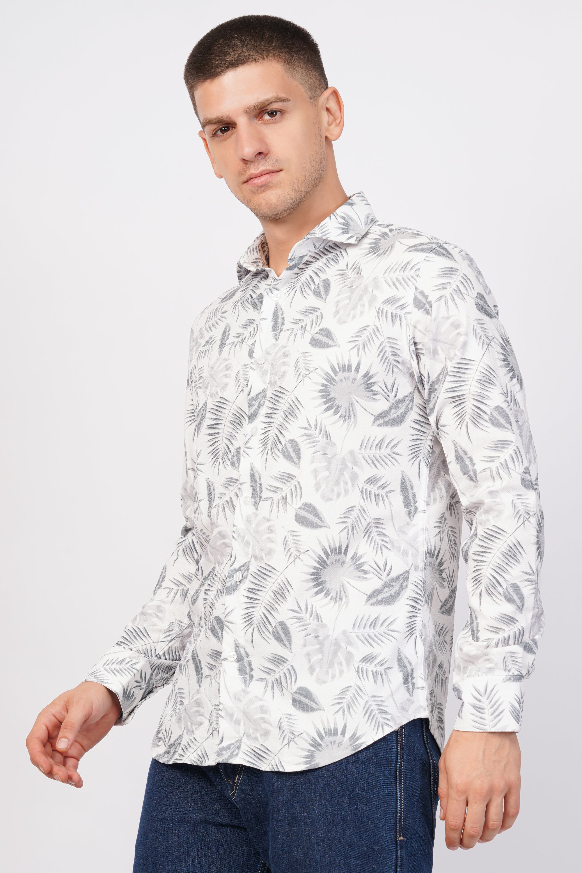 Tapered Fit Printed White Shirt