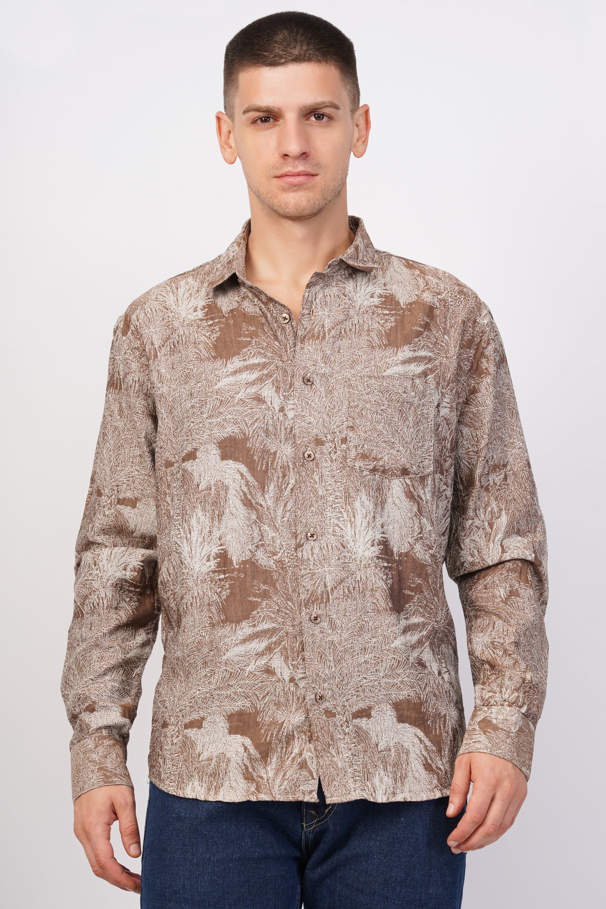 Relaxed Fit Brown Printed Shirt