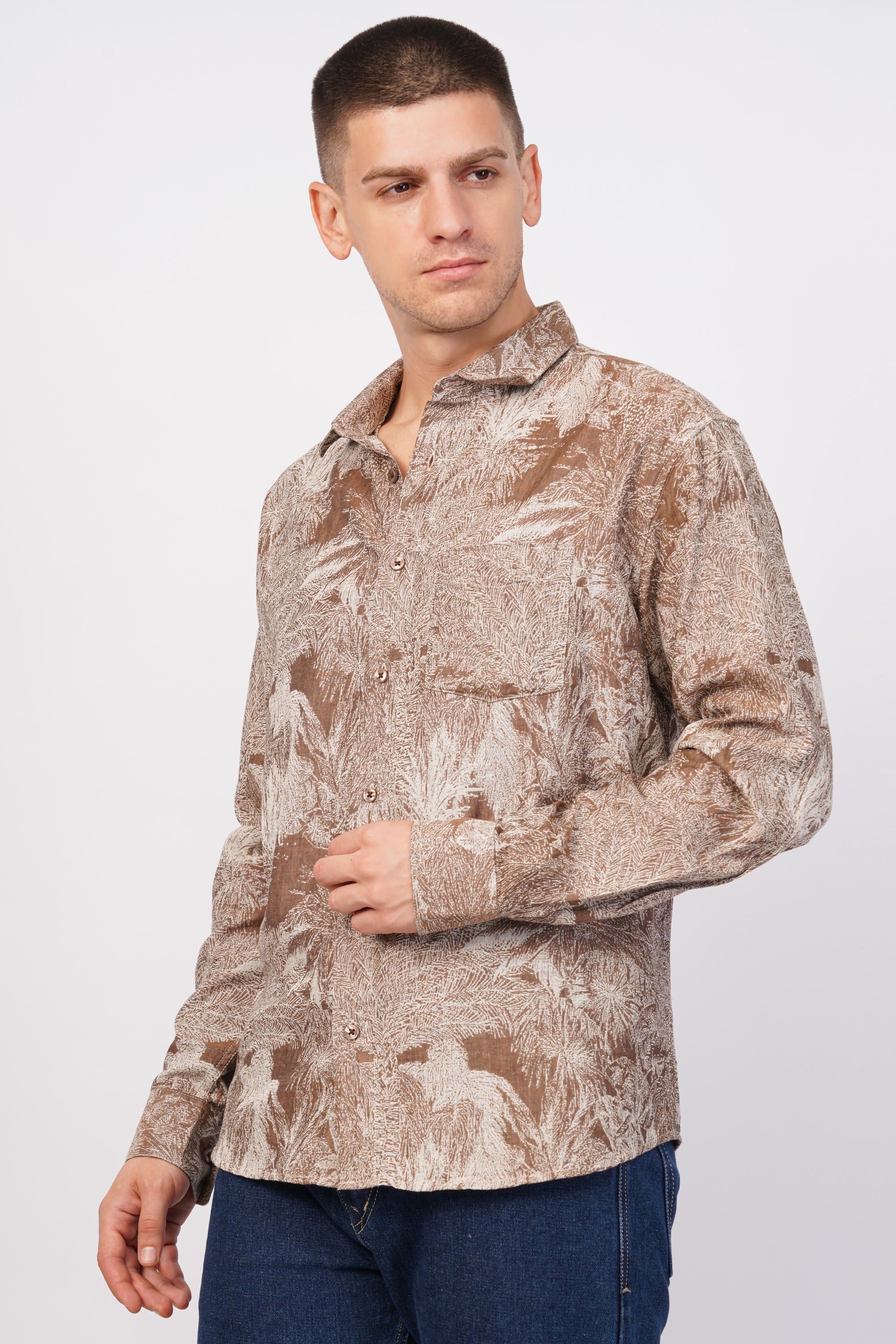 Relaxed Fit Brown Printed Shirt